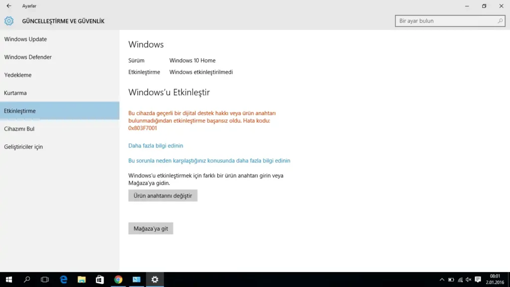Windows 10 Lisans Hatası 0x803F7001 ve Nasıl Düzeltilir?
